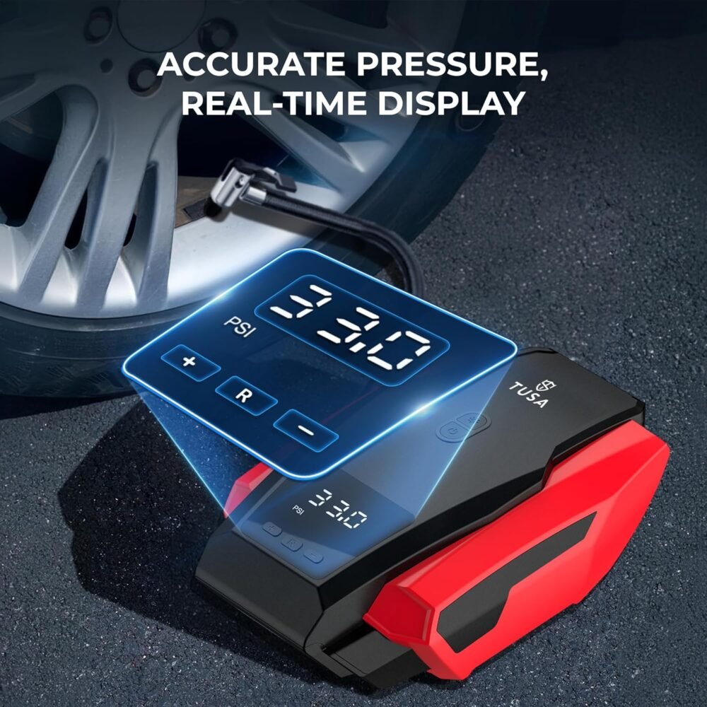 TUSA Tyre Inflator for Car - 150 PSI, 12V DC Portable Air Compressor with Digital Tire Pressure Gauge & LED Light - Image 3