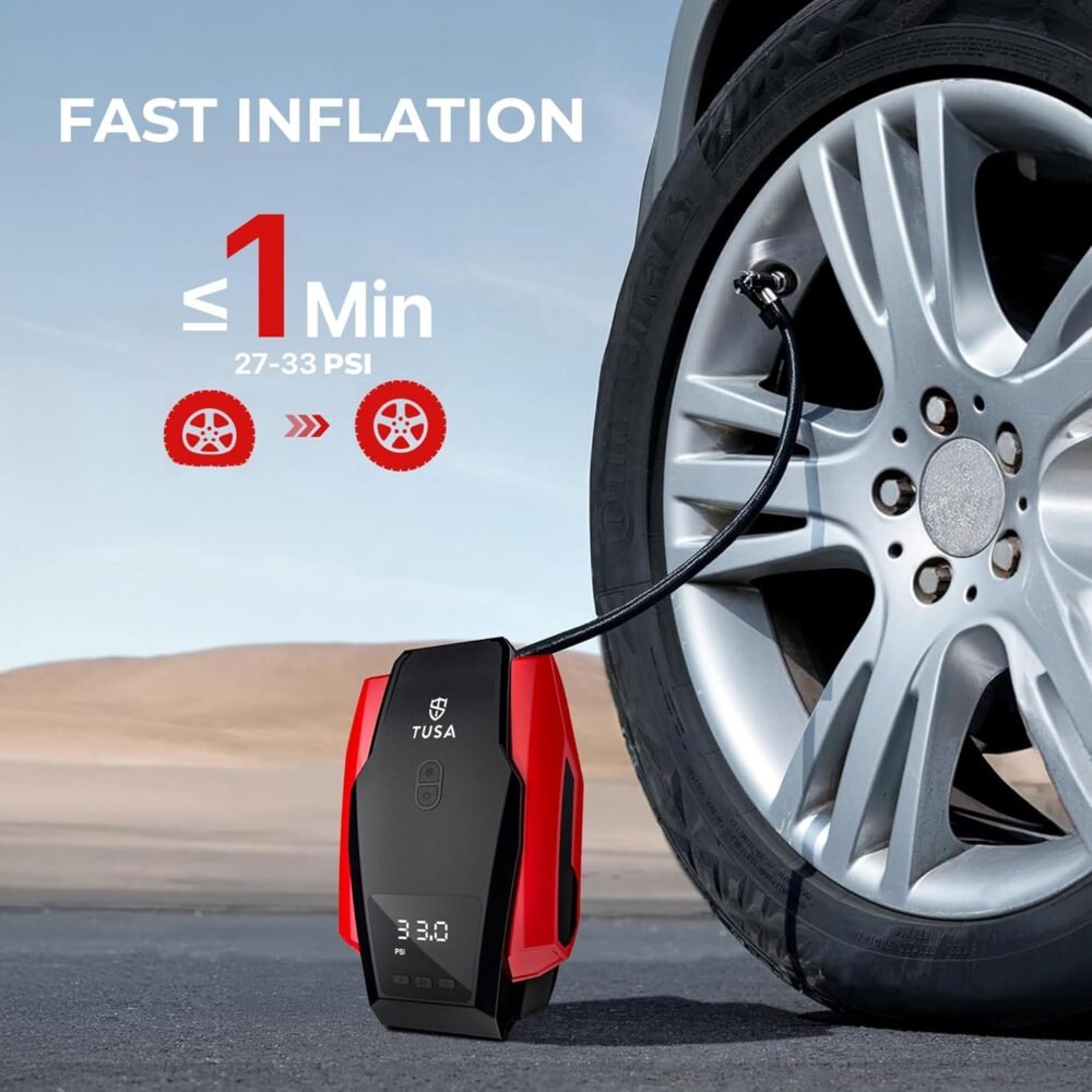 TUSA Tyre Inflator for Car - 150 PSI, 12V DC Portable Air Compressor with Digital Tire Pressure Gauge & LED Light - Image 4